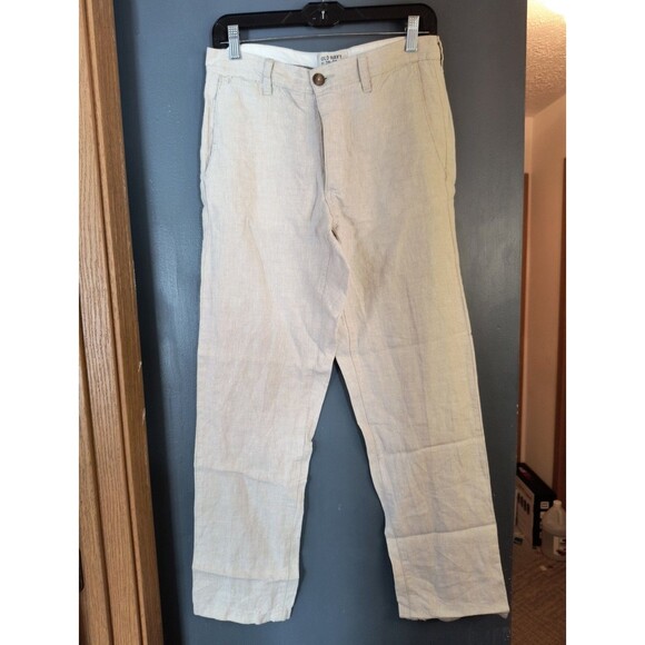 Old Navy Pants Mens 29X30 Khaki 100% Linen Straight Button Fly - Picture 1 of 7